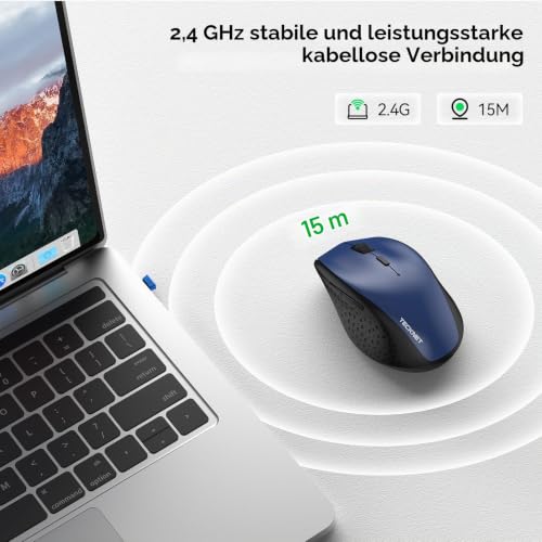 TECKNET Kabellose Maus, 2.4G Funkmaus mit USB Empfänger, Blau – Ansicht 5