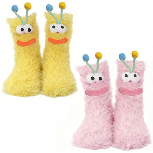 agogue 2 pares de calcetines mullidos, calcetines de peluche para mujer, 39-42, calcetines para dormir, calcetines para mujer, calcetines divertidos para el hogar, invierno, dormir, viajes, tallas 36