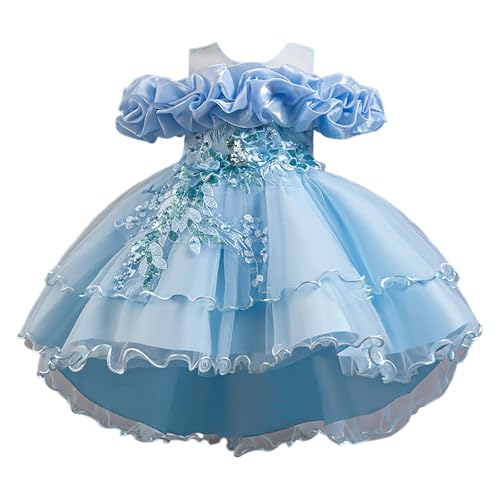 Pageant Dresses for Girls Kids Toddler Off Shoulder Puff Ruffle Sequin Floral Embroidery High Low Flower Girl Dress