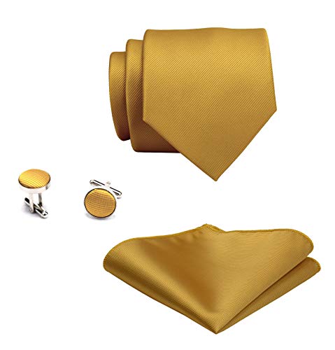 Image of GUSLESON 3.15 inch(8cm) Solid Color Necktie and Pocket Square Cufflinks Sets For Men + Gift Box