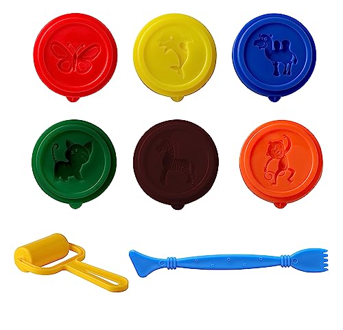 Image of Faber-Castell Little Creatives Modelling Dough Set of 6 | Non-Toxic Super Soft Modelling Dough for Kids Aged 3+ years | Includes Plastic Knife, Roller & Character moulds on lid and base | Super Soft, Non-Sticky & Child-Safe