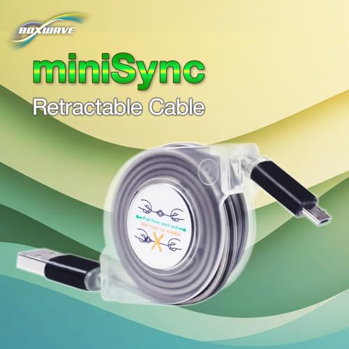 BoxWave Cable Compatible with Venturer Luna Max (VCT9T48Q34RBM) (14 in) - miniSync, Retractable, Portable Sync Cable