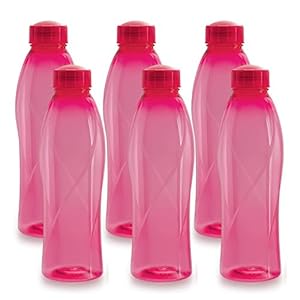 Cello Texas Plastic Pet Bottle, 1 Litre, Set of 6, Pink