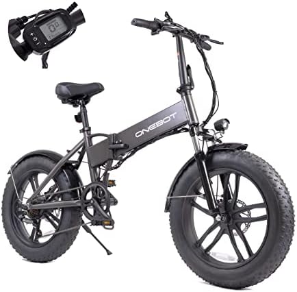 ONEBOT T6F Electric Bike Foldable 20" X 4.0" Fat Tire Electric Bicycle with 350W Motor, 48V 7.8AH Removable Battery Ebike Rear Motor Shimano 6 Speed Gear (Grey)