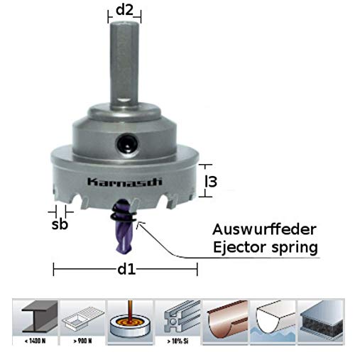 Karnasch KARNASCH Stichsäge mit Hartmetall, 48mm Diámetro, 12mm Longitud de Corte, 10mm Diámetro del Vástago, 2.2mm Ancho de Corte, 10 Dientes, 1
