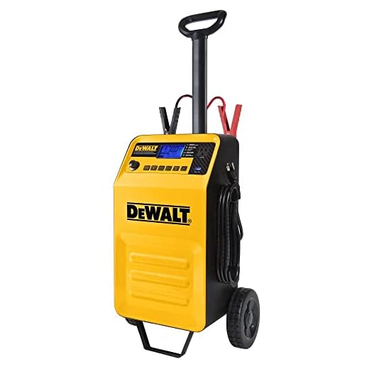 DEWALT DXAEC210 70 Amp Rolling Battery Charger: 210 Amp Engine Start, 2 Amp Maintainer, 120V AC Outlet, 3.1A USB Port, Battery Clamps