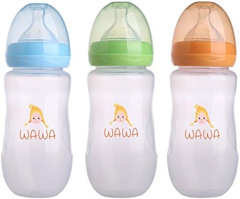 Wawa Baby Bottle – The Leak Proof Feeding Bottle with Soft Silicone Nipple for Natural Touch, Milk Flow – Child Safe Anti Colic Infant Nursing, BPA Free, 3 Count (Large Flow)