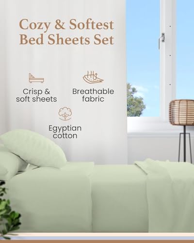Image of Good Sleep Bedding Bed Sheets Full Size, 4 Piece, 100% Egyptian Cotton Full Sheet Set, Silky Sateen Weave, Ultra-Soft & Durable Hotel Sheets, 16 inch Deep Pocket Full Bed Sheets - Sage