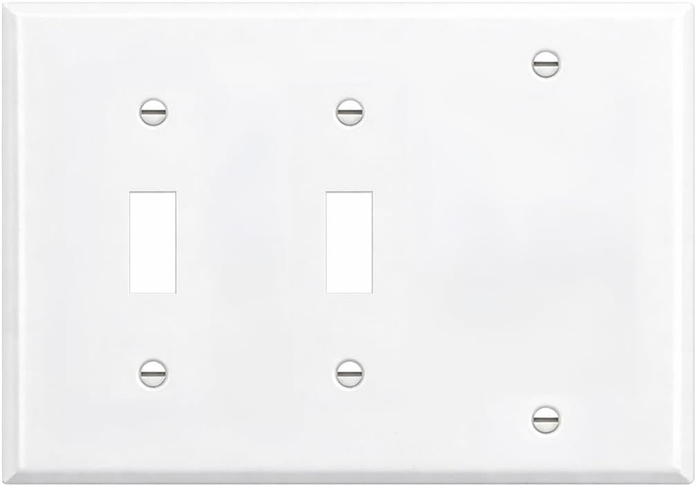 3-Gang Combination Wall Plate, Double Toggle and Blank, Hard to Find, White Metal Wall Plate, Outlet Cover and Rocker Switch Plate, Double Toggle and Blank Configuration, Standard Size