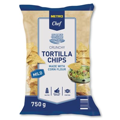Tortilla Chips METRO Chef – Barbacoa, Picante y Suave | 750g | Hechas con Harina de Maíz | Crujientes, Sabores Intensos, Perfectas para Dips y Aperitivos (6 BOLSAS 750g., Tortilla Chips Suaves 750g)