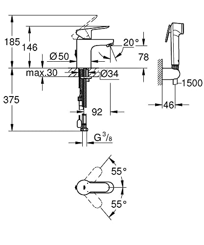 Grohe Bauedge Mitigeur De Lavabo Avec Douchette De Bidet Chrome 237 - vue 4