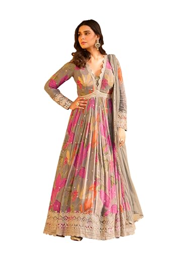 Shriva Fashion Indian Pakistani ready to wear anarkali gown for Events/Party/Festivals and ocassions for women (2881) (Grey, 44)