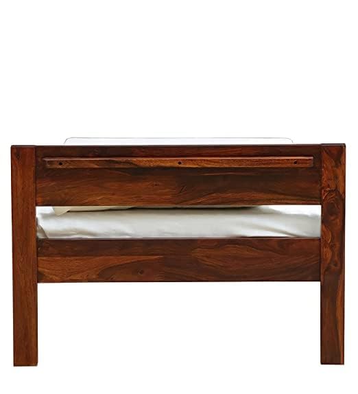 Image of Solid Sheesham Wood Single Bed with Headboard & Footboard | Sturdy Wooden Cot for Bedroom, Hostel & PG | Modern Design Single Wooden Bed Frame (Mattress Not Included) (Walnut-2)