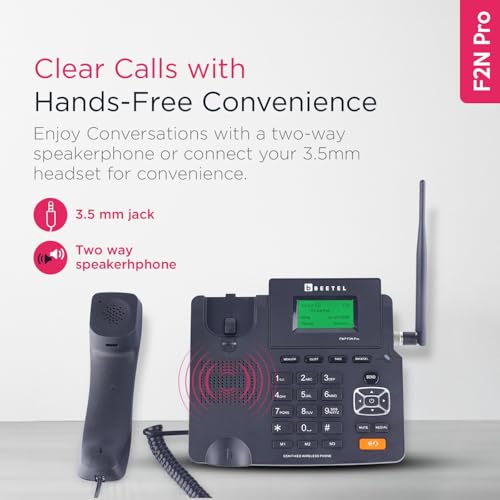 Beetel Fixed Landline Phone Wireless with Display, Dual Sim GSM Only, Two Way Speaker Phone with Adjustable Ringer & Call Volume, Call Recording, FM Radio, MP3 Audio Player, Alarm(Black)(F2N Pro) 5 41RGjZOnA6L