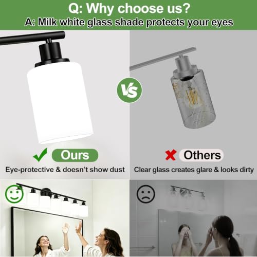 Image of Zarbitta 8-Light Bathroom Light Fixtures, Black Modern Vanity Lights with Milky White Frosted Glass Shades, Bathroom Wall Lamp for Mirror, Living Room, Hallway, Kitchen, Cabinet, Porch