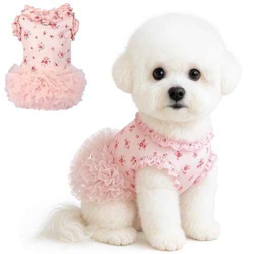Fohuanky - Fohuanky Jolie tenue florale avec anneau en D - Robe pour petits chiens et chats - Pour l'été, l'intérieur et l'extérieur