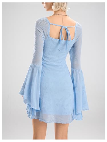Image of WDIRARA Women's Floral Jacquard Mesh Gothic Dress Bell Long Sleeve A Line Vintage Dresses