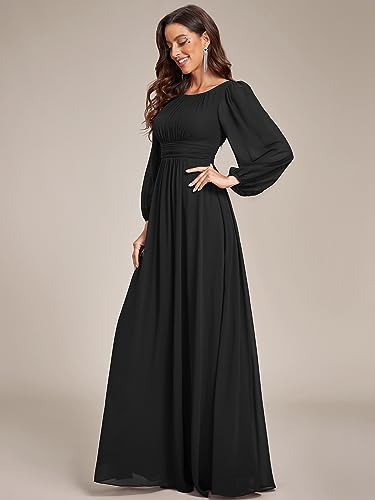 Image of Ever-Pretty Women's Crewneck Long Lantern Sleeves Floor Length A-Line Pleated Chiffon Formal Dress 0106B