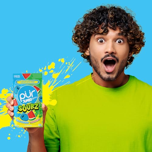 Image of PUR Jumbo Gum Sour Blue Raspberry, Watermelon Xylitol Gum 200 Count (10x20)