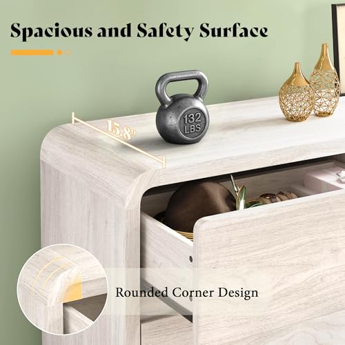 Image of 5 Drawer Dresser for Bedroom, 48 inch Tall Modern Chest of Drawers with Rounded Corners & Anti-Tip Kit, Wood Dresser Storage, Cabinet Organizer with Drawer Slides for Closet, Nursery, Apartment, White