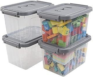 Dynko 4 Pack 6 Liter Plastic Storage Boxes with Lids, Clear Storage Container
