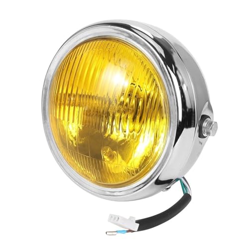 Phare avant rond halogène chrome avec lentille jaune pour projet Cafe Racer
