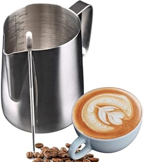 ABIAS Stainless Steel Milk Jug for Coffee Machine - 600ml / 20oz, Dishwasher Safe, Stainless Steel Milk Frothing Jug with Art Pen for Cappuccino Latte and Espresso