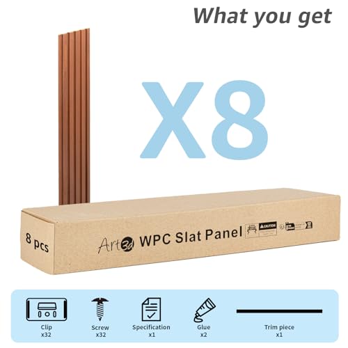 Image of Art3d 108 x 6 Inch WPC Wood Slat Wall Panels, 3D Wall Accents, 8-Pack, Teak