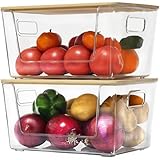 2 Pack Pantry Organizers Stackable Storage Bins Open Front with Lids for Onion Potato Fruit Vegetable Snack Bread Produce - Clear Holder for...
