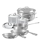 Mauviel M'Cook Batterie de Cuisine 10 Pièces Acier Inoxydable Poli 5 Plis Poignées Fonte Inox Fabrication Française