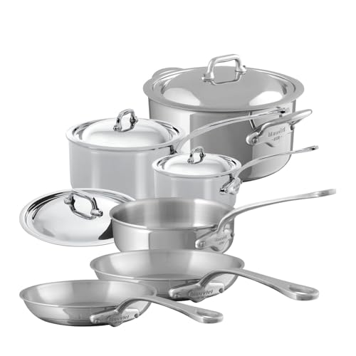 Mauviel M'Cook 5-Ply Polished Stainless Steel 10-Piece Cookware Set With Cast Stainless Steel Handles, Made In France