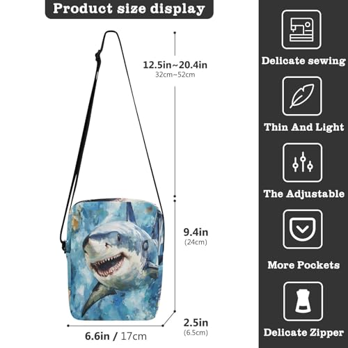 men's messenger bag cross body bag cross body purses for women Adjustable Strap for outdoor sports outdoor sports- Painting Style Shark3