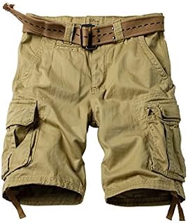 MUST WAY Men's Casual Cotton Twill Cargo Shorts Multi Pocket Loose Fit Work Shorts 8062# Khaki 36
