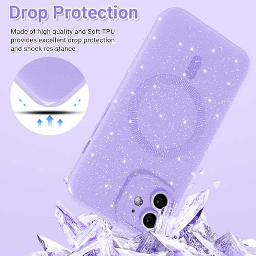 MINSCOSE for iPhone 12 Case Magnetic Compatible with Magsafe,Cute Neon Glitter Super Vibrant Shiny Bling Sparkly Glossy Girly Case with Thin Slim Camera Protection for Women Girl-Purple by MINSCOSE - Image 4