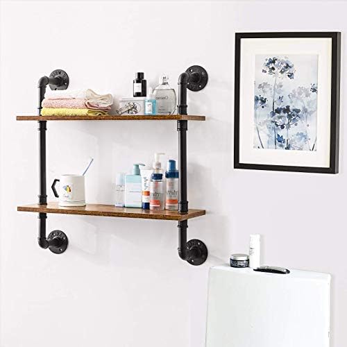 IBUYKE Pipe Floating Shelves, Wall Shelf Outdoor, 60x20x66cm, Decorative Shelving Unit for Wall, Plant Stand, Storage Organiser Shelf for Bedroom, Bathroom, Living Room, Office RF-TM004