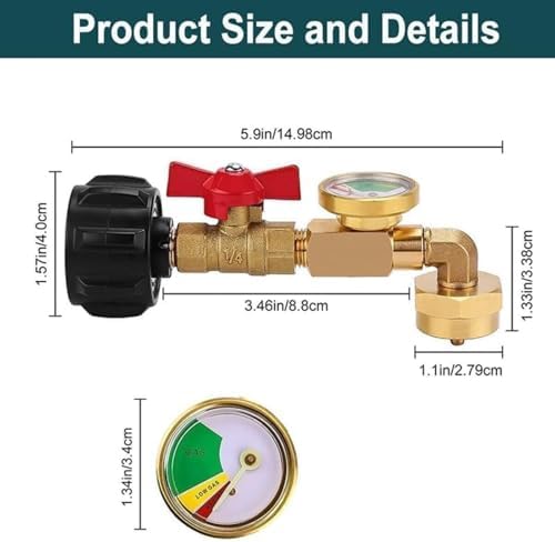 Propane Refill Adapter, Universal Propane Tank Gauge Level Indicator with Gauge and Control Valve, Level Indicator, Gas Pressure Meter for RV Camper, Cylinder, BBQ Gas Grill, Heater — view 6