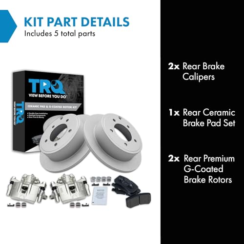 Image of TRQ Rear Brake Pad and Rotor Set Ceramic G Coated Rotors Calipers
