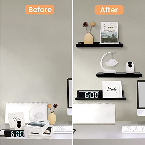 Image of upsimples 4 Pcs 15 inch Acrylic Shelves for Wall Organize and Display, Black | Cute Floating Shelf for Perfume, Skincare, Nail Polish, Wall Organizer for Bedroom, Living Room, Playroom, Room Decor