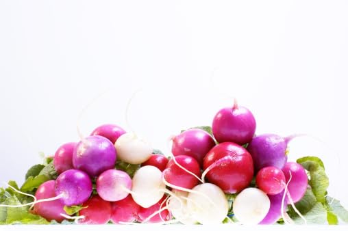 Fresh Easter Radishes, 15 lb Case, 24 Bunches, Vibrant Pink, Red, Purple, and Violet Radishes, Perfect for Gourmet Salads and Elegant Garnishes