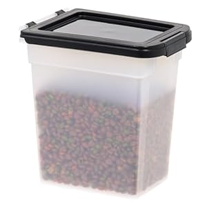 IRIS USA Dog Food Storage Container, 10 Pound, Airtight Seal and Buckle, Easy 1 Hand Opening Hinged Lid, Versatile, Space Saving Compact Size, Pearl/Black