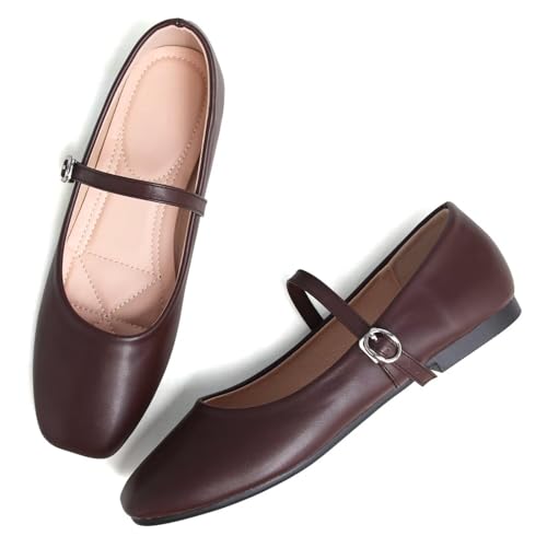 Image of LUXINYU Women's Slip on Flats,Classy Round Toe Solid Classic Mary Jane Ballet Dance Shoes Soft Comfortable PU Flat Shoes