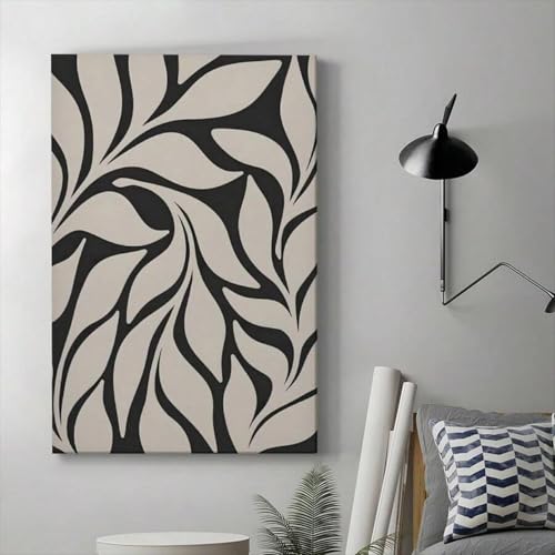 Toile abstraite noire et beige grand format œuvre moderne