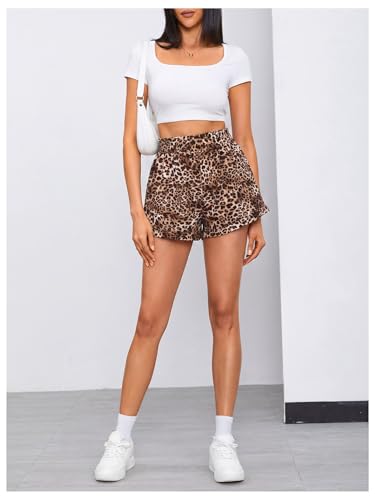 Image of MakeMeChic Women's Gingham Ruffle Lounge Shorts Elastic High Waist Pajamas Boxer Shorts