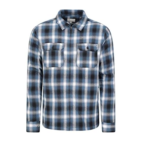 Mountain Warehouse Stream Mens Flannel Lined Checked Shirt with Two Chest Pockets - 100% Cotton - Casual, Warm and Comfortable, Ideal for Walking, The Outdoors and Everyday Use Azul XL Cover