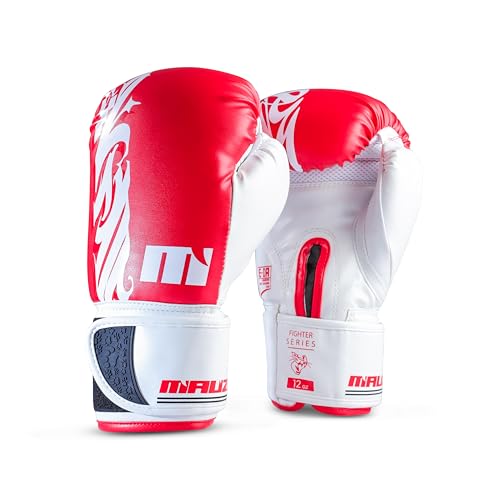 Image of MAUZER Tribal Shadow Fighter Boxing Gloves Training and Sparring Gloves with EIA Foam Padding Ventilated Palm Secure Thumb Lock Fit Velcro Wrist Support (Red, 14 Oz)