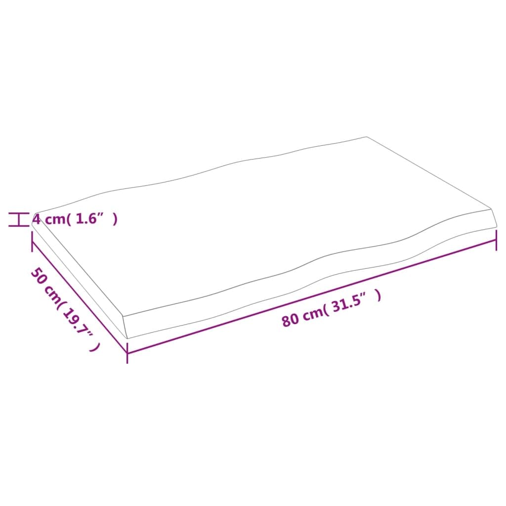 INLIFE Tablero de mesa 80 x 50 x 4 cm madera maciza de roble tratada borde de árbol, 8,1 kg, 364008