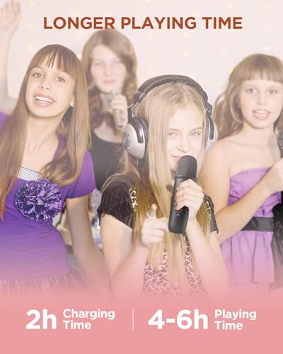 Image of VELOMAX Karaoke Mic with Speaker for Kids, 360 Surround Sound with Ambiance Light, Wireless Mic with 5 Sound Effects, Mike for Singing with Mini Speaker, Birthday Gifts Toys (2 Microphones)