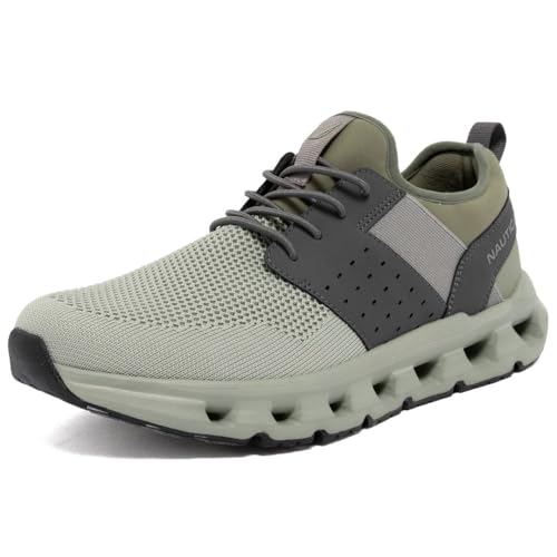 Nautica Men’s Athletic Sneakers, Breathable Mesh Running Shoes with Cushioned Sole, Casual Lace-Up Trainers for Walking, Gym, and Everyday-Zer-Moss Grey, Size 13