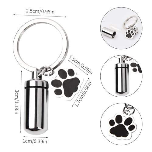 Wisebom Dog Ashes Urns Keepsake Keyring, Pet Hair Memorial Necklace, Stainless Steel Cat Cremation Urn Jewellery, Dog Paw Charm Keychain Ashes Holder Cylinder Locket Pendant (Keyring) - Image 2