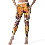 Leggings de cintura alta para mujer, con ilustración de flamencos vibrantes, pantalones de yoga suaves con bolsillos, Negro, M